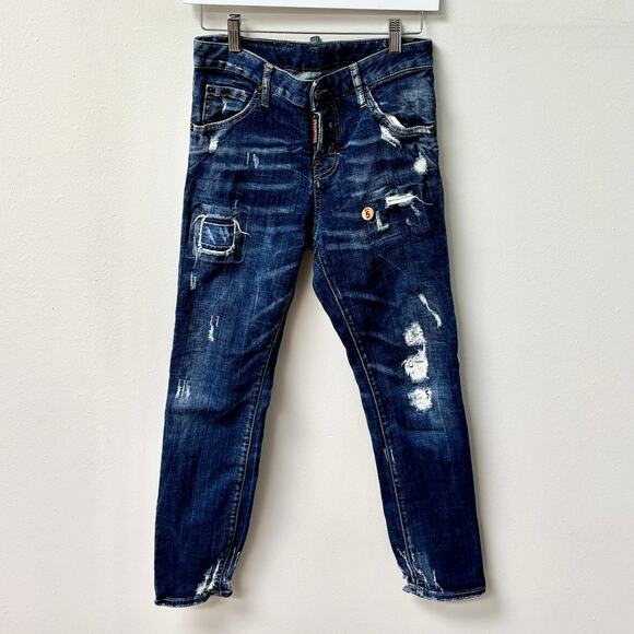 Dsquared2 Mid Rise Slim Fit Distressed Denim Skinny Jeans Blue Women's Size 38/S - Picture 2 of 4